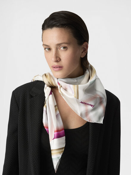 Pure silk foulard with print and logo lettering, Multicoloured  - LS26SS0KBV00J1SM67R