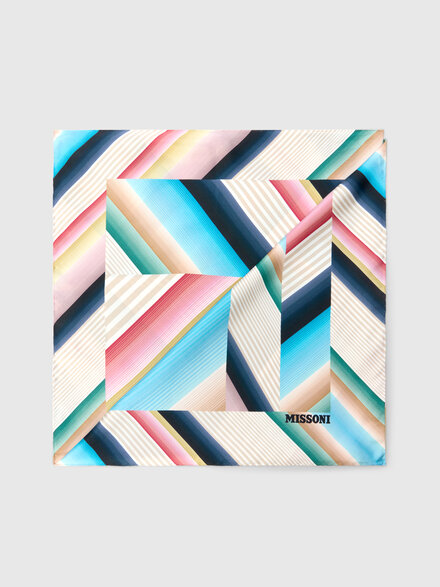 Pure silk foulard with print and logo lettering, Multicoloured  - LS26SS0KBV00J1SM67U