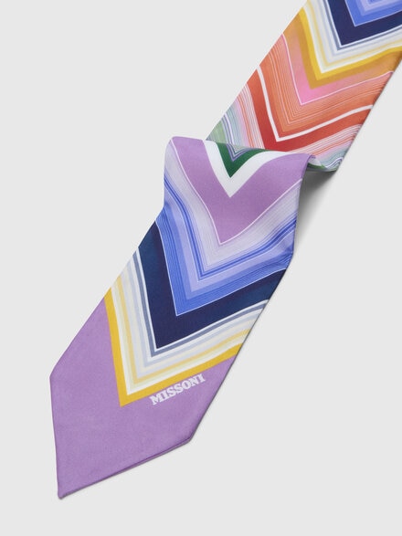 Silk neck scarf with macro zigzag print, Multicoloured  - LS26SS10BV00J1SM67S