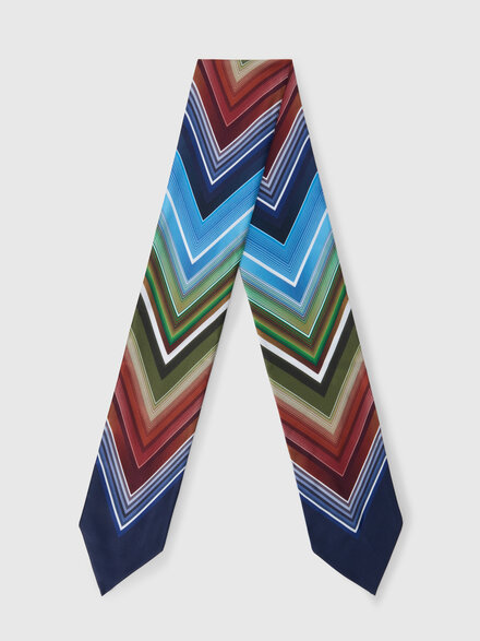 Silk neck scarf with macro zigzag print, Multicoloured  - LS26SS10BV00J1SM67U