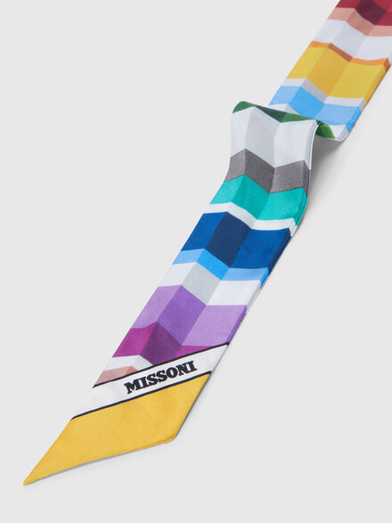 Pure silk multipurpose headband with print and logo, Multicoloured  - LS26SS11BV00J1SM67R