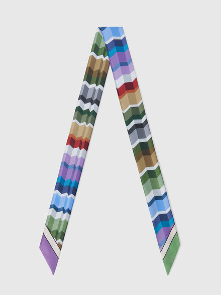 Pure silk multipurpose headband with print and logo, Multicoloured  - LS26SS11BV00J1SM67U