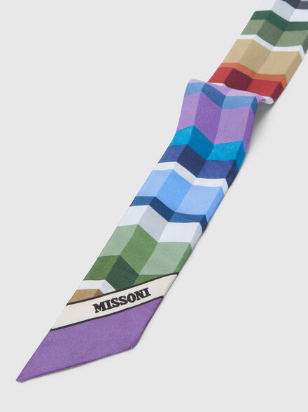 Pure silk multipurpose headband with print and logo, Multicoloured  - LS26SS11BV00J1SM67U