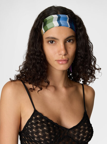 Pure silk multipurpose headband with print and logo, Multicoloured  - LS26SS11BV00J1SM67U