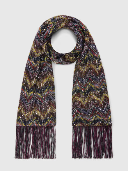 Sciarpa in maglia lam&eacute; con frange e paillettes, Multicolore  - LS26SS1ABV00J1SM67U