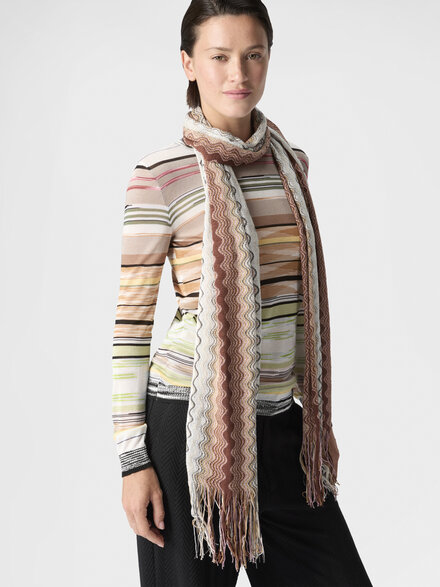 Sciarpa in misto cotone e viscosa con frange, Multicolore  - LS26SS1FBV00J1SM67S