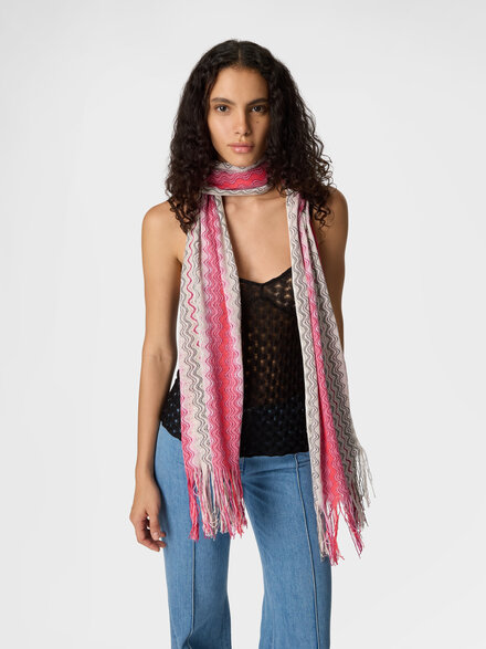 Sciarpa in misto cotone e viscosa con frange, Multicolore  - LS26SS1FBV00J1SM67T
