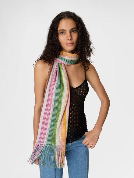 Sciarpa in misto viscosa a righe con frange, Multicolore  - LS26SS1HBV00J1SM67U