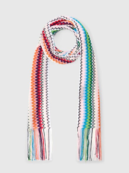 Viscose scarf with fringes and zigzag motif, Multicoloured  - LS26SS1IBV00J1SM67R