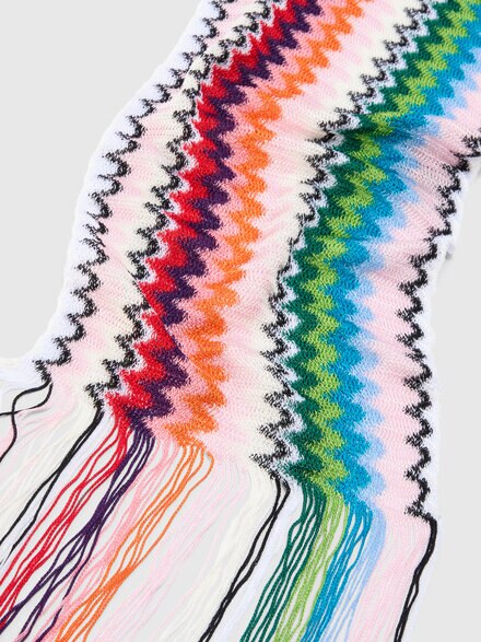 Viscose scarf with fringes and zigzag motif, Multicoloured  - LS26SS1IBV00J1SM67R