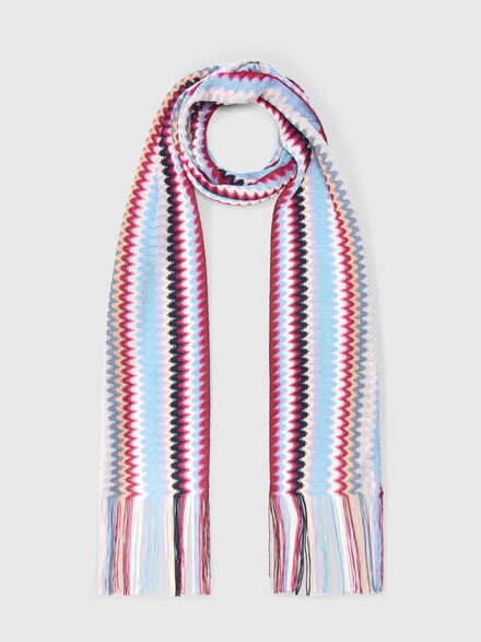 Viscose scarf with fringes and zigzag motif, Multicoloured  - LS26SS1IBV00J1SM67S