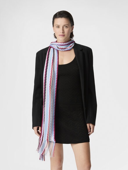 Viscose scarf with fringes and zigzag motif, Multicoloured  - LS26SS1IBV00J1SM67S