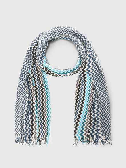Cotton zigzag scarf with fringed edge, Multicoloured  - LS26SS20BV00J2SM67S