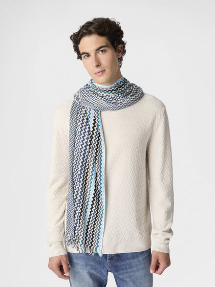 Cotton zigzag scarf with fringed edge, Multicoloured  - LS26SS20BV00J2SM67S