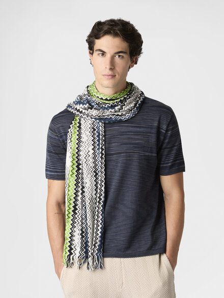 Cotton zigzag scarf with fringes, Multicoloured  - LS26SS22BV00J2SM67S