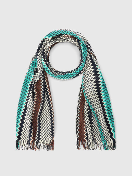 Cotton zigzag scarf with fringes, Multicoloured  - LS26SS22BV00J2SM67U