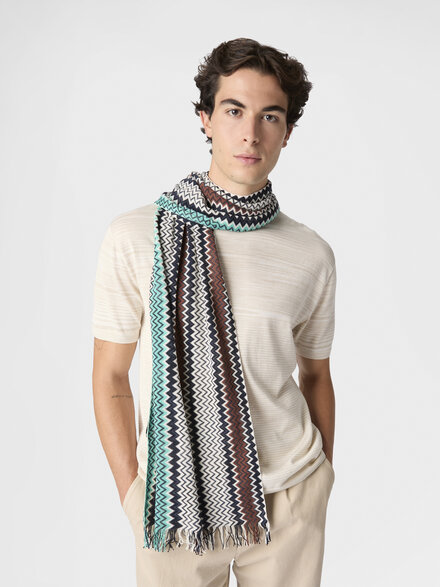 Cotton zigzag scarf with fringes, Multicoloured  - LS26SS22BV00J2SM67U