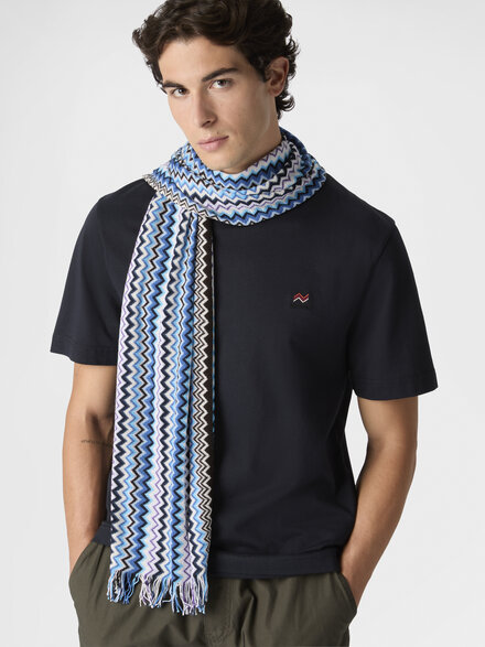 Pure cotton scarf with fringes, Multicoloured  - LS26SS28BV00J2SM67R