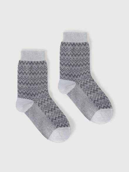 Short lam&eacute; knit socks with zigzag pattern, Multicoloured  - LS26SS4UBV00J1SM67S
