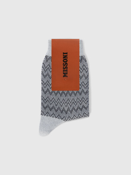 Short lam&eacute; knit socks with zigzag pattern, Multicoloured  - LS26SS4UBV00J1SM67S