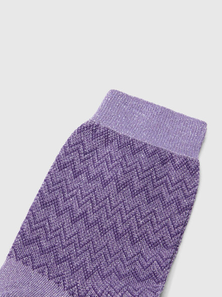 Short lam&eacute; knit socks with zigzag pattern, Multicoloured  - LS26SS4UBV00J1SM67T