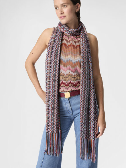 Sciarpa in viscosa e cotone zig zag con frange, Multicolore  - LS26SS63BV00J1SM67R