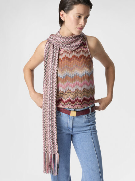 Sciarpa in viscosa e cotone zig zag con frange, Multicolore  - LS26SS63BV00J1SM67U