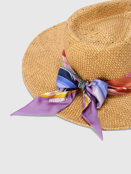 Cappello in paglia con nastro in seta, Multicolore  - LS26SS6TBV00J1SM67S