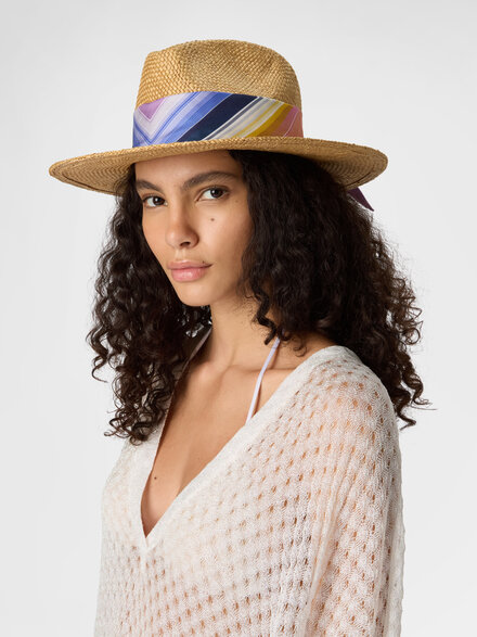 Cappello in paglia con nastro in seta, Multicolore  - LS26SS6TBV00J1SM67S
