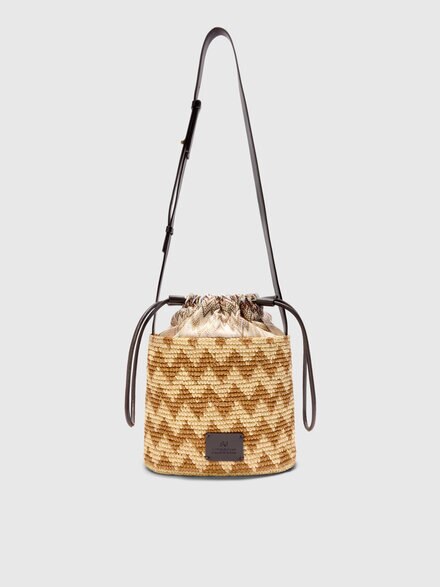 Bolso saco de cuero, rafia y viscosa, Beige - LS26SX07BV00J4S01M3