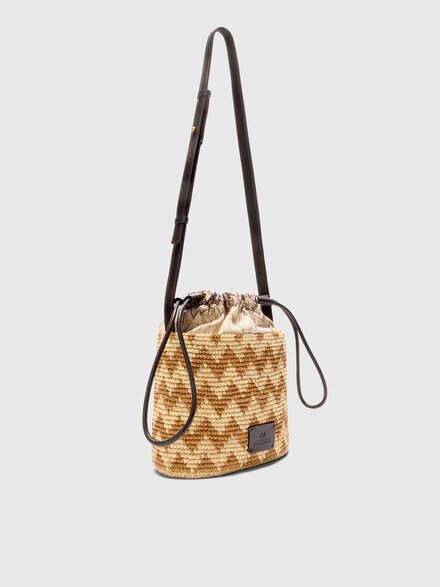 Bolso saco de cuero, rafia y viscosa, Beige - LS26SX07BV00J4S01M3