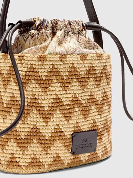 Bolso saco de cuero, rafia y viscosa, Beige - LS26SX07BV00J4S01M3