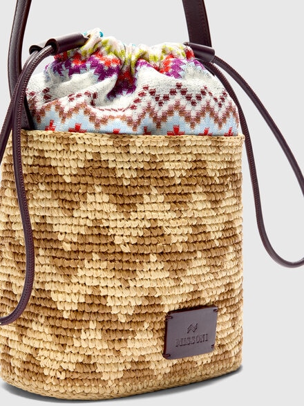 Bolso saco de cuero, rafia y viscosa, Multicolor  - LS26SX07BV00J4SM9H9