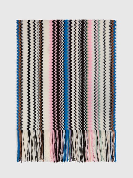 Sciarpa in misto lana zig zag con frange, Multicolore  - LS26WS27BV00JMSM67S
