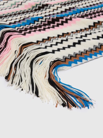 Sciarpa in misto lana zig zag con frange, Multicolore  - LS26WS27BV00JMSM67S