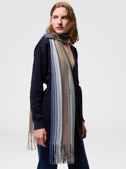 Schal aus Wollmischung mit Zig Zag-Muster und Fransen, Mehrfarbig  - LS26WS2FBV00JMSM67S