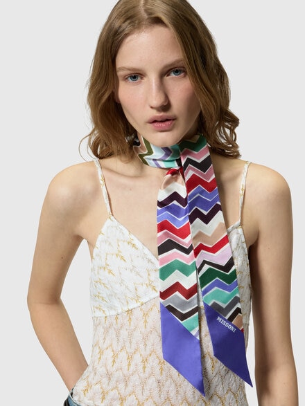 Sciarpina in seta con zig zag irregolari, Multicolore  - LS26WS5LBV00JMSM67U