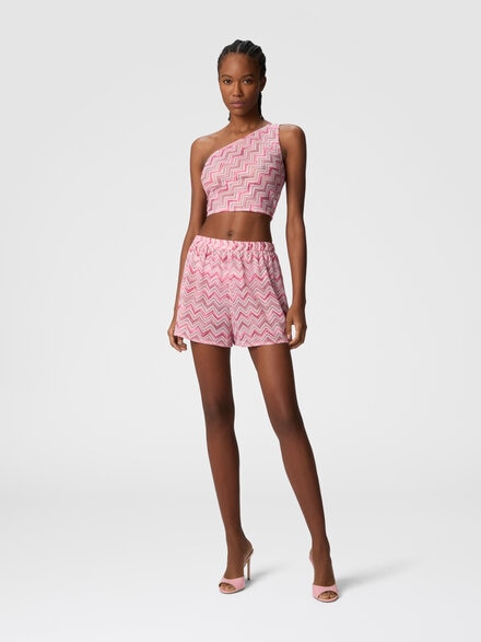 Viscose-blend tulle shorts with slub zigzag, White &  Pink  - MC22SI00BJ00NBS30EV