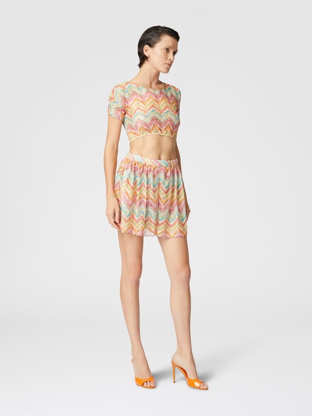 Printed tulle cover-up shorts, Multicoloured  - MC22SI00BR010XSM9N5