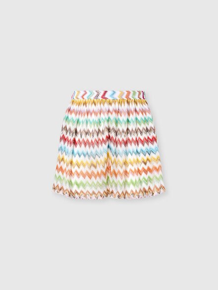 Short en viscose lam&eacute; &agrave; micro zigzag, Blanc & Multicolore - MC22SI00BR014JSM9X3