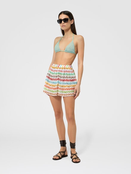 Short en viscose lam&eacute; &agrave; micro zigzag, Blanc & Multicolore - MC22SI00BR014JSM9X3