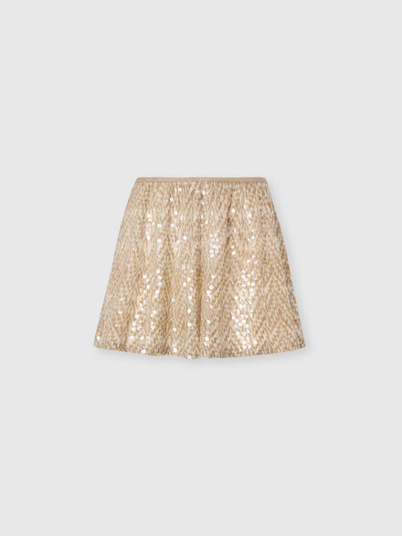 Short en viscose lam&eacute; &agrave; motif dentelle avec paillettes, Or& Blanc  - MC22SI00BR014YS10BZ