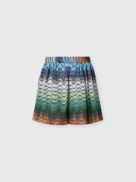 Shorts en mezcla de viscosa lam&eacute; con motivo greca, Multicolor  - MC22SI00BR015DSMSNQ
