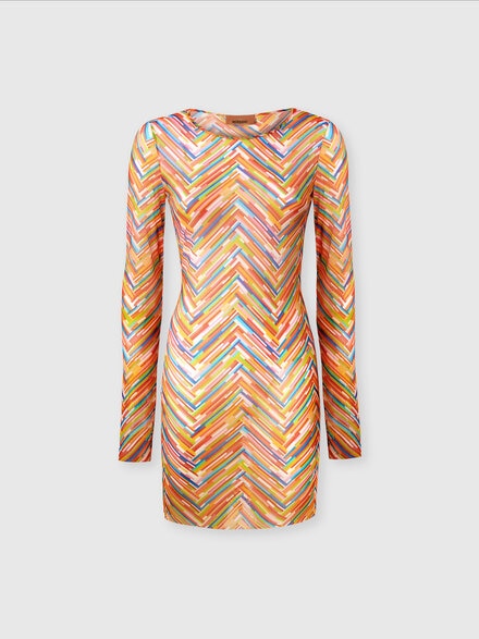 Long-sleeved dress in printed tulle, Multicoloured  - MC22SL00BJ00NASM9N1