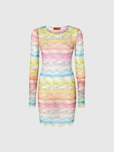 Long-sleeved dress in printed tulle, Multicoloured  - MC22SL00BJ00NASM9N2
