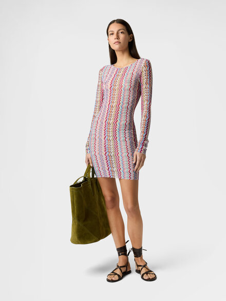 Camiseta de manga larga de tul estampado con zigzag, Multicolor  - MC22SL00BJ00Q0SM9Z7