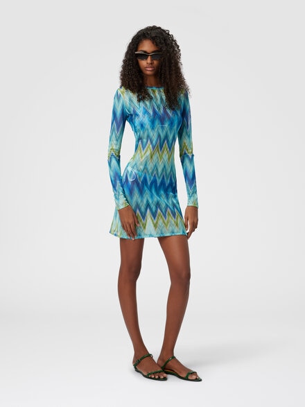 Long sleeve t-shirt with faded striped pattern, Blue & Green - MC22SL00BR013XS72NO