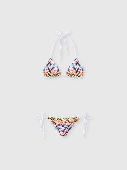 Bikini in viscosa stretch motivo pizzo con zig zag, Multicolore  - MC22SP00BJ00QLSM9Z9