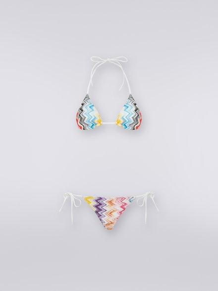 One-shoulder bikini in zigzag print stretch nylon Multicoloured