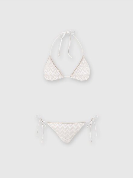 Viscose blend zigzag tone-on-tone bikini with lurex, White  - MC22SP00BR00YIS01CF